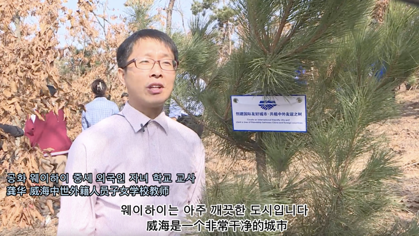 외국인 선생님과 학생들, 웨이하이 임항구에 우정의 나무를 심어