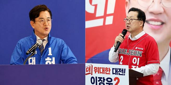더불어민주당 허태정 대전시장 후보(왼쪽)와 국민의힘 이장우 후보. 허태정·이장우 후보 제공
